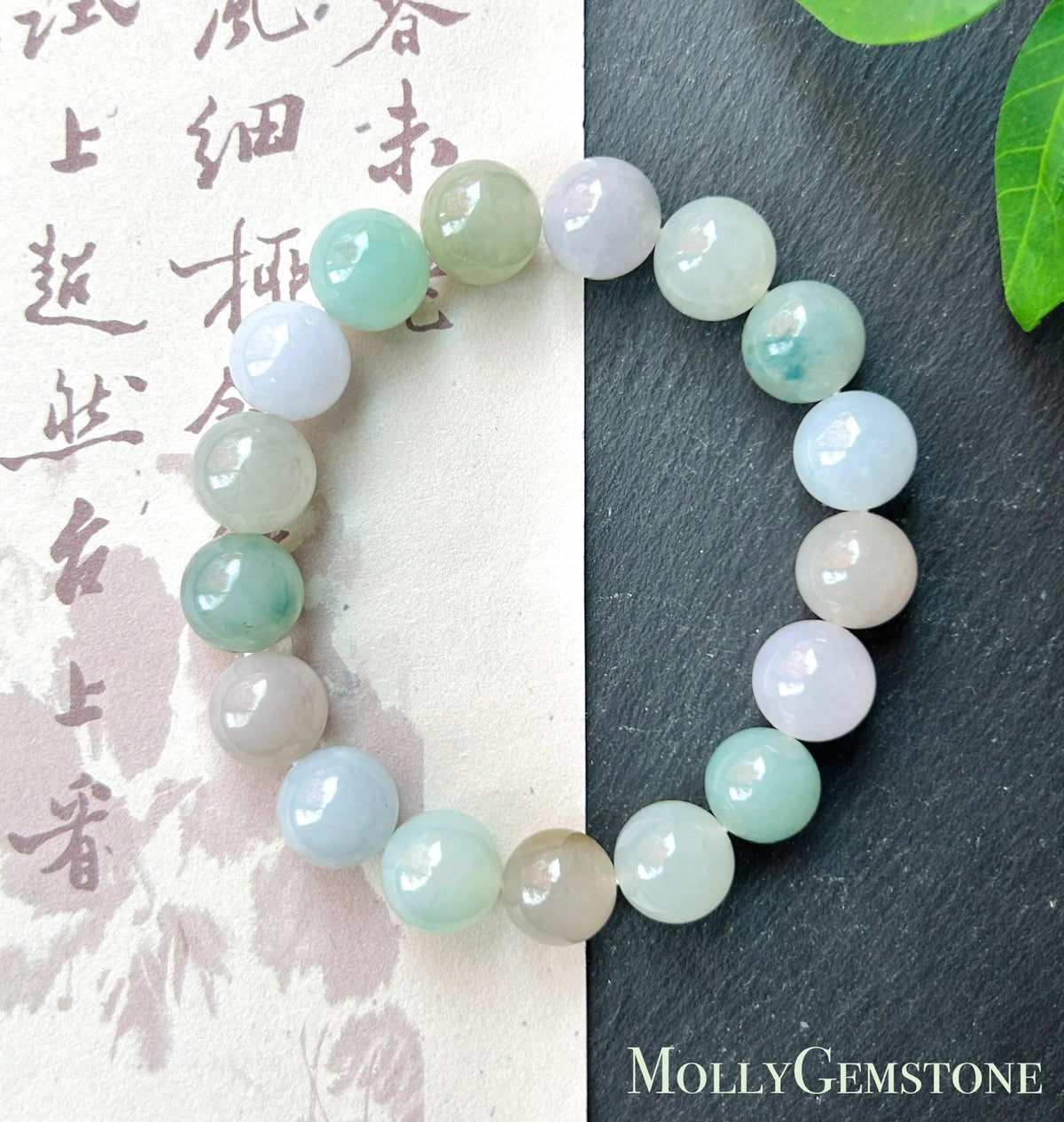 Natural Burmese Jadeite Bracelet Type A, Icy Glutinous Translucent RARE Dusty Rose & Pastel Multicolor Jade, 11mm Beads