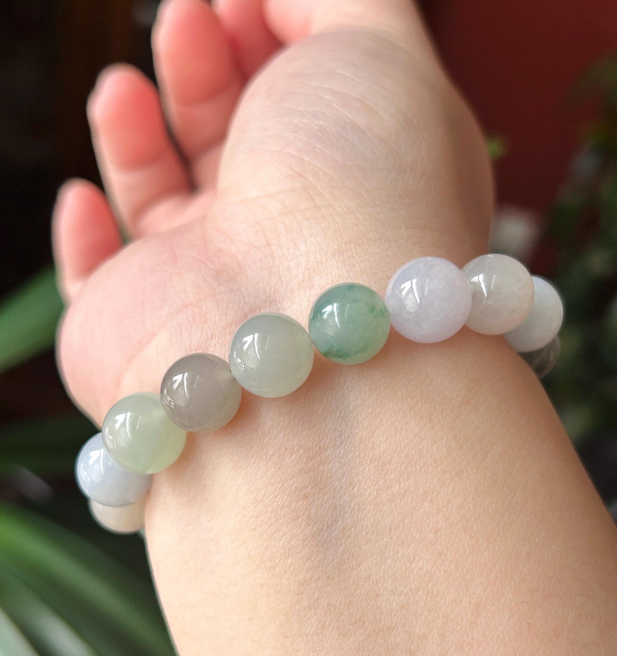Natural Burmese Jadeite Bracelet Type A, Icy Glutinous Translucent RARE Dusty Rose & Pastel Multicolor Jade, 11mm Beads