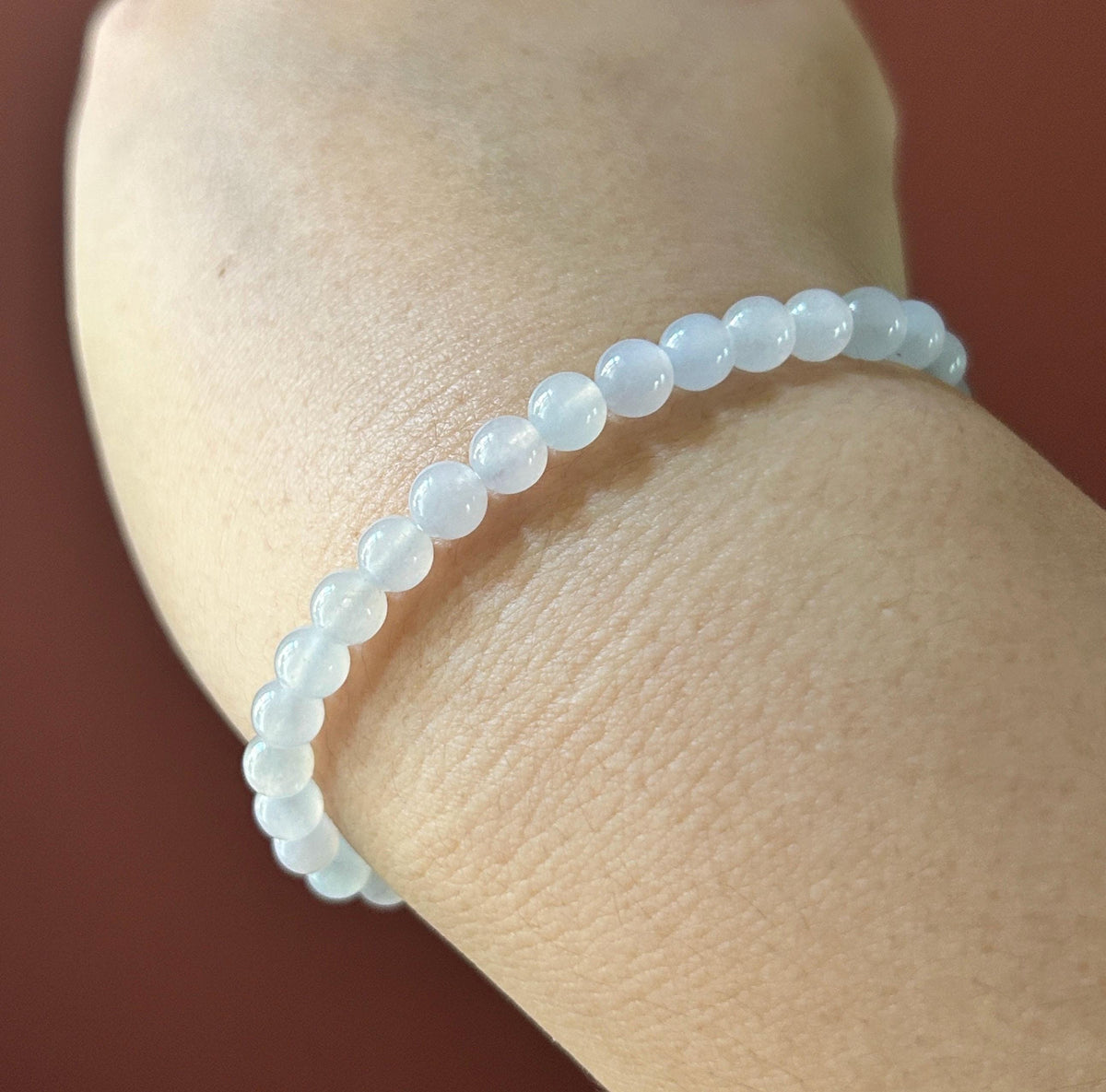 Natural Burmese Jadeite Bracelet Type A, Highly Translucent Icy White Jade, 5.6mm Beads, Lucky Hulu Charm in Sterling Silver