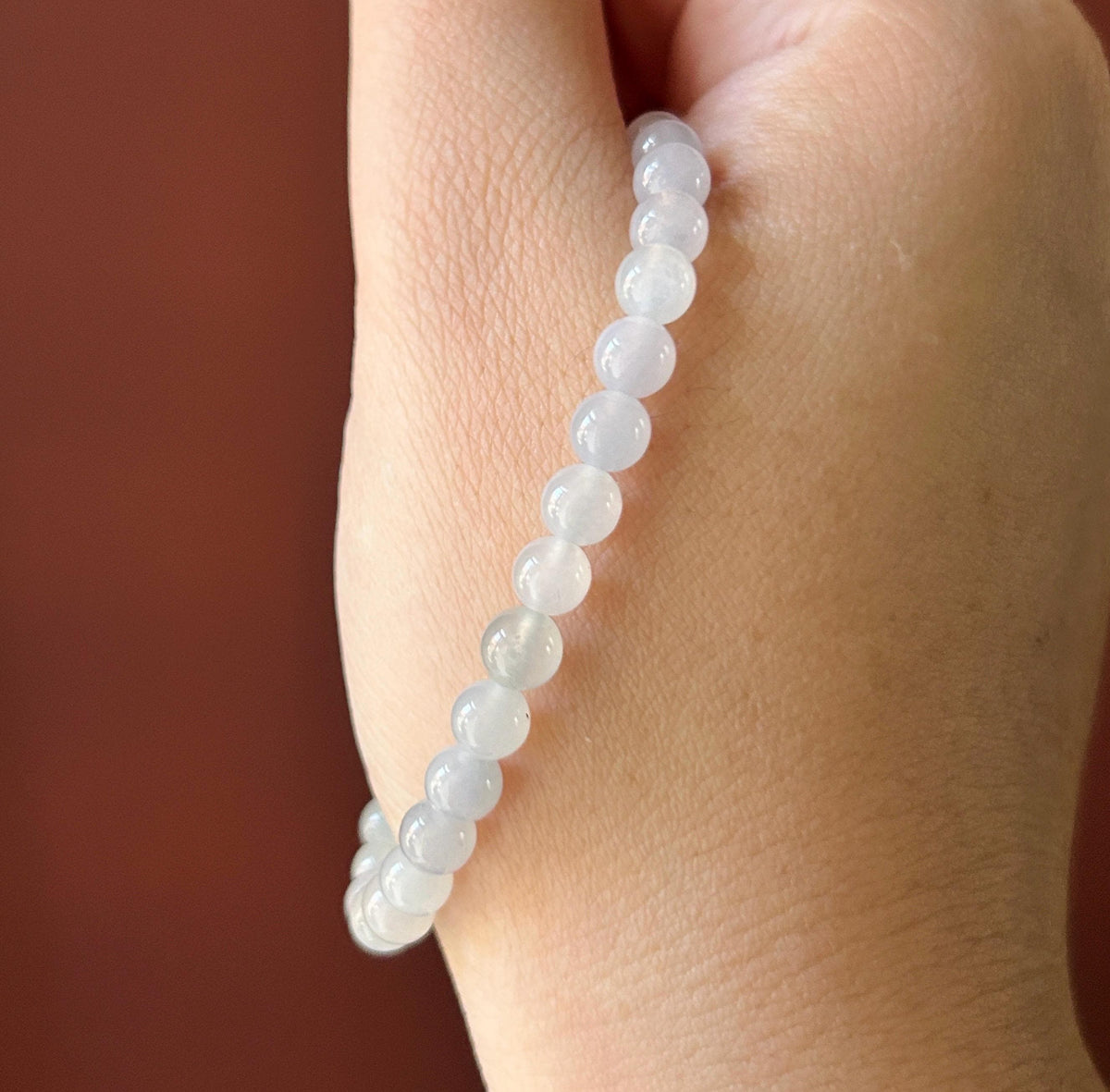 Natural Burmese Jadeite Bracelet Type A, Highly Translucent Icy White Jade, 5.6mm Beads, Lucky Hulu Charm in Sterling Silver