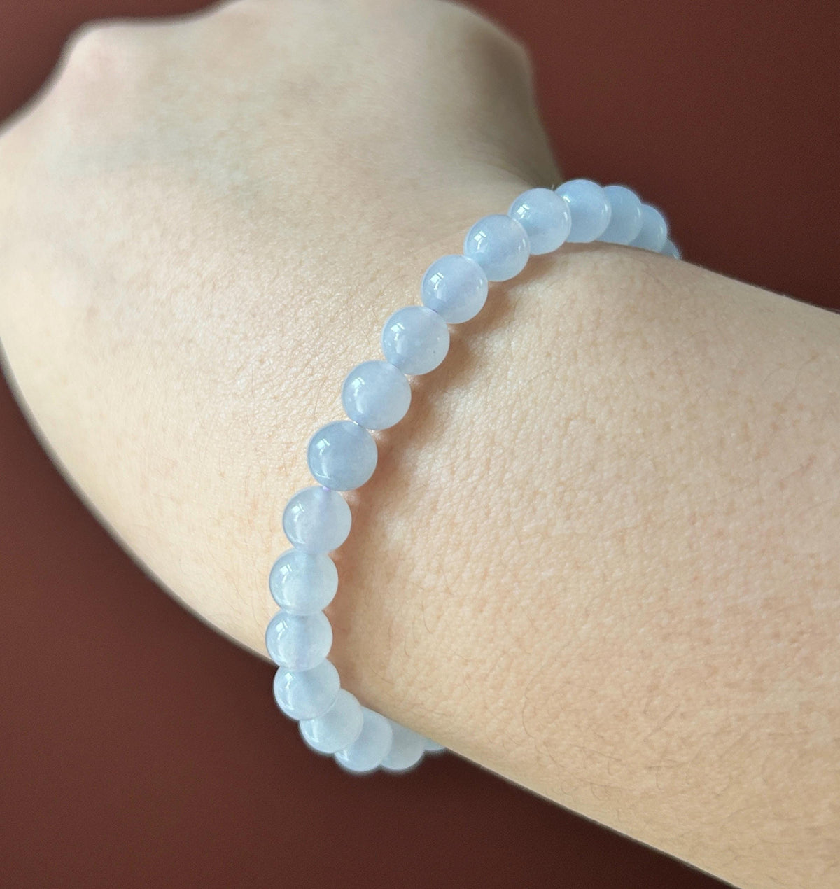 Natural Burmese Jadeite Bracelet Type A, Highly Translucent Icy Pale Blue Lavender Jade, 6.7mm Beads, Blueberry Color Freeform Focal Bead