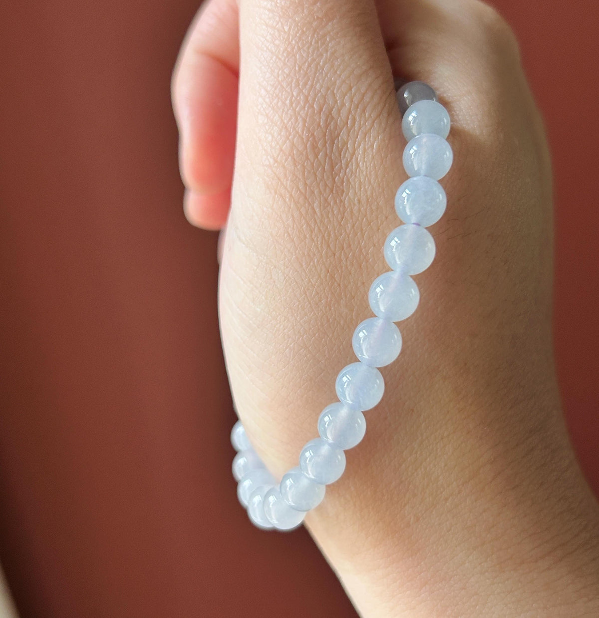Natural Burmese Jadeite Bracelet Type A, Highly Translucent Icy Pale Blue Lavender Jade, 6.7mm Beads, Blueberry Color Freeform Focal Bead