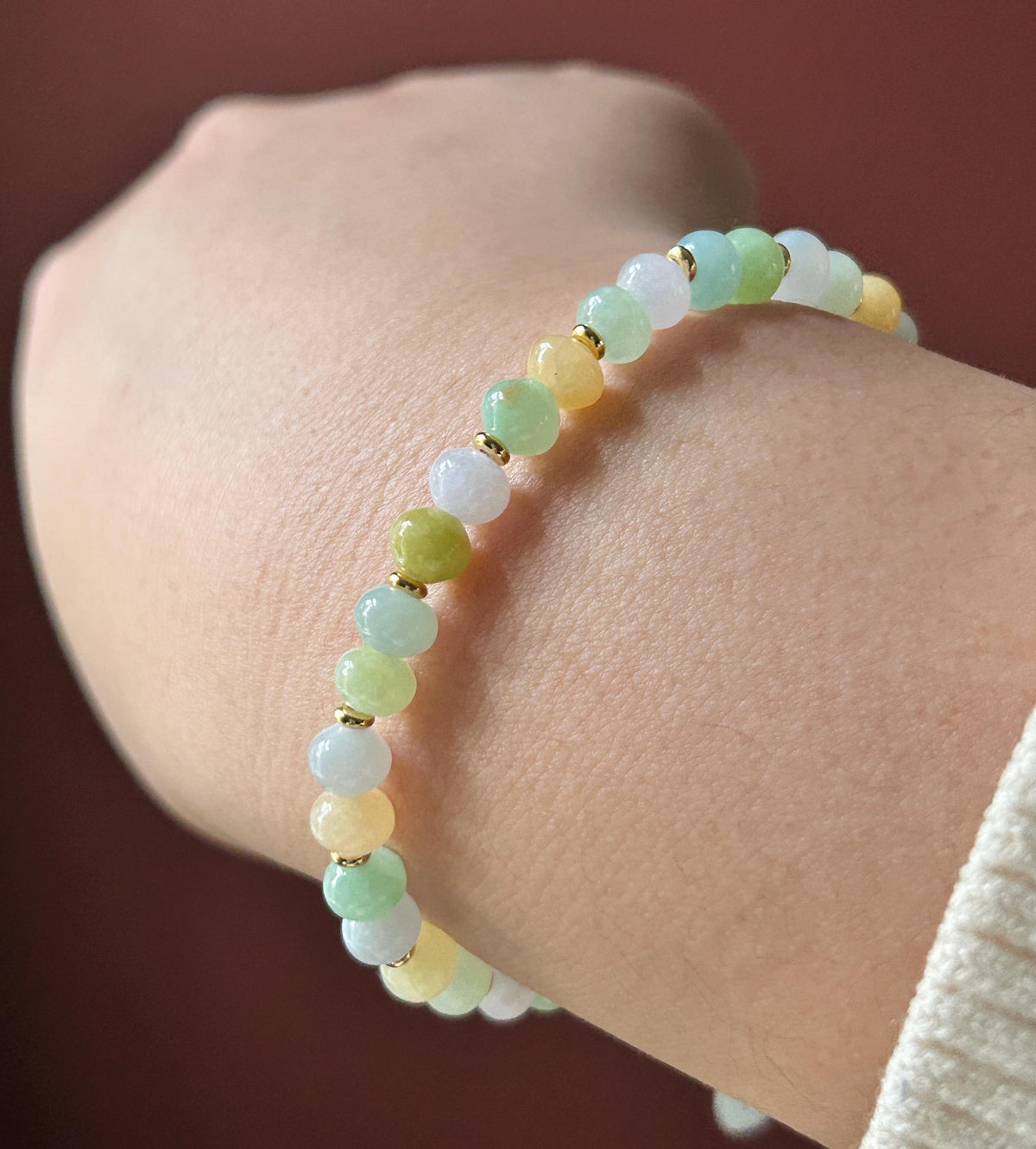 Natural Burmese Jadeite Bracelet Type A, Translucent Icy Pastel Multicolor Jade, 6mm Rondelle Beads, Money Bag Charm