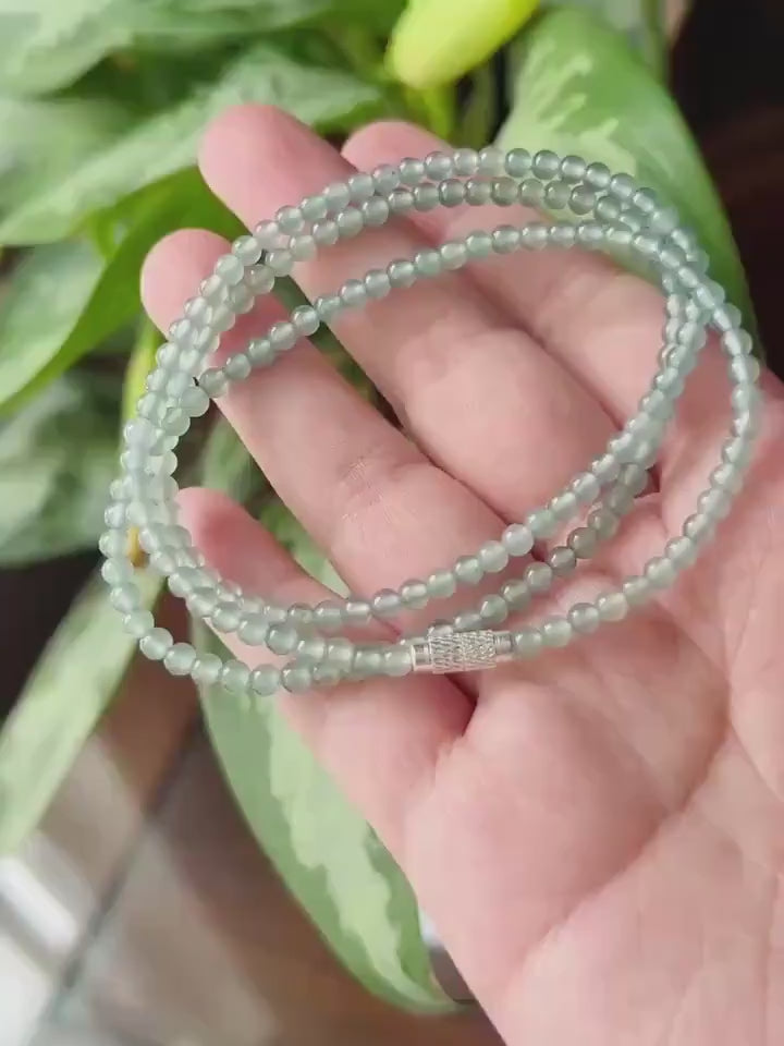 Natural Jadeite Beaded Stacked Bracelet/Necklace Jewelry Guatemalan Type A Highly Translucent Icy Light Blue Jade 3.5mm