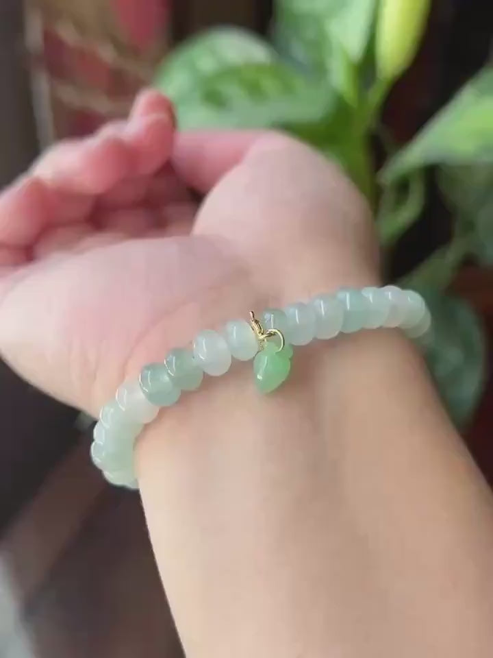 Natural Jadeite Beaded Bracelet Burmese Type A Highly Translucent Fine Icy Macaron Pale Icy Green Jade 8mm Minimalist Jewelry