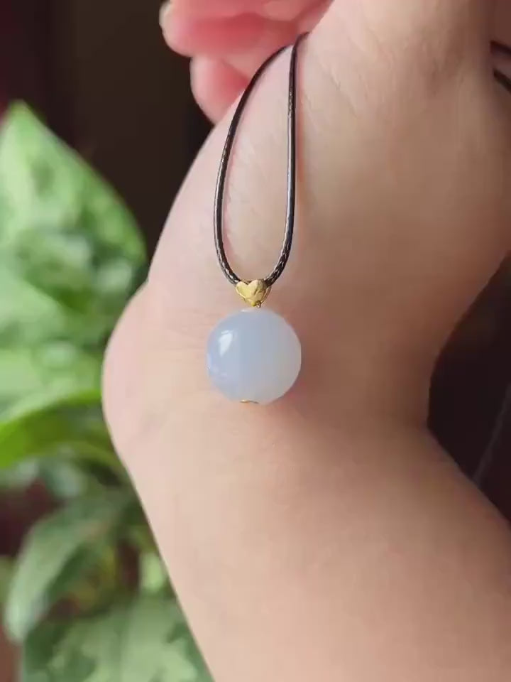 Certified Natural Jadeite Beaded Pendant Burmese Type A Icy Translucent Gelatinous Blue Lavender Jade| 18k Solid Gold Bail