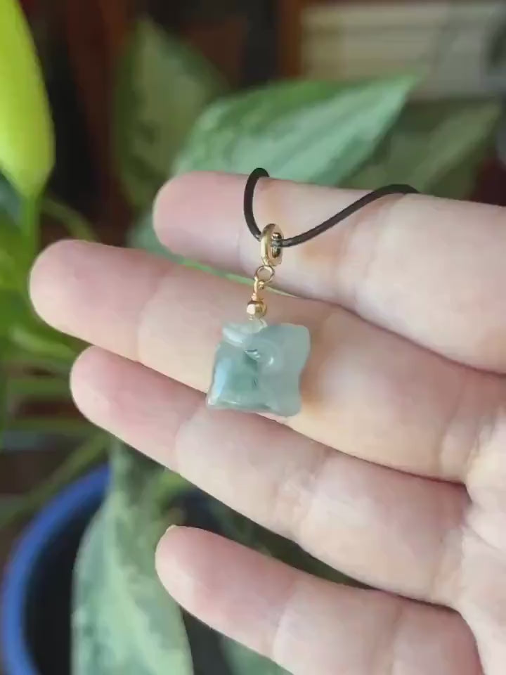 Certified Natural Jadeite Petite Deer Charm | Burmese Type A Highly Translucent Icy Blue with Bluish Green Floral Floral Jade