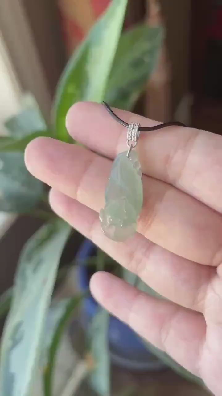 Certified Natural Jadeite Lotus Flower Pendant Burmese Type A Highly Translucent Icy Clear Water Green Jade Sterling Silver Bail