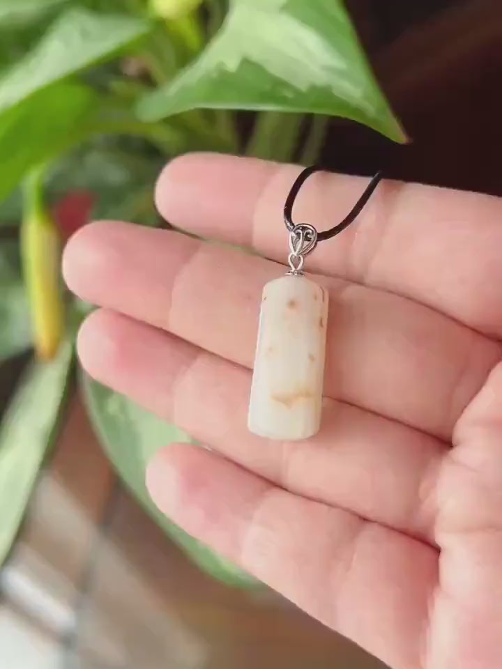 Certified Natural Jadeite Peace Plaque Pendant| Sterling Silver Bail| Burmese Type A Translucent Icy Milky White Base Red Floral Jade