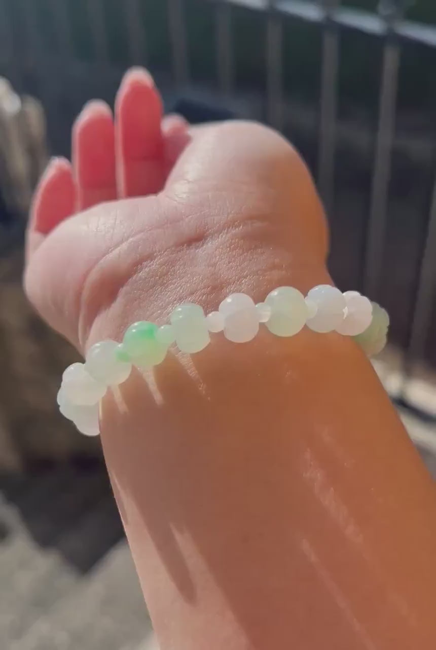 Jadeite Jade Beaded Bracelet Jewelry Gift for Her Genuine Burmese Type A Icy Highly Translucent Multi-Color Pumpkin Beaded Jadeite 9mm