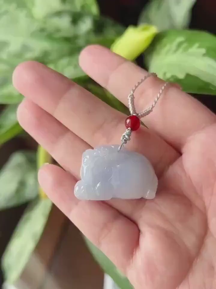 Natural Jadeite Pixiu Pendant Adjustable Handwoven Necklace | Burmese Type A Translucent Icy Lavender Jade | Protection Amulet
