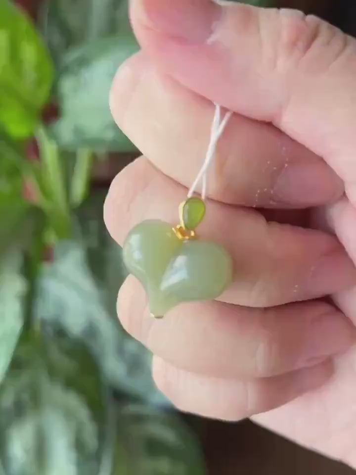 Natural Nephrite Jade Heart Pendant| Sterling Silver Setting | Hand Carved Jade Heart | 16.5 x 20 mm