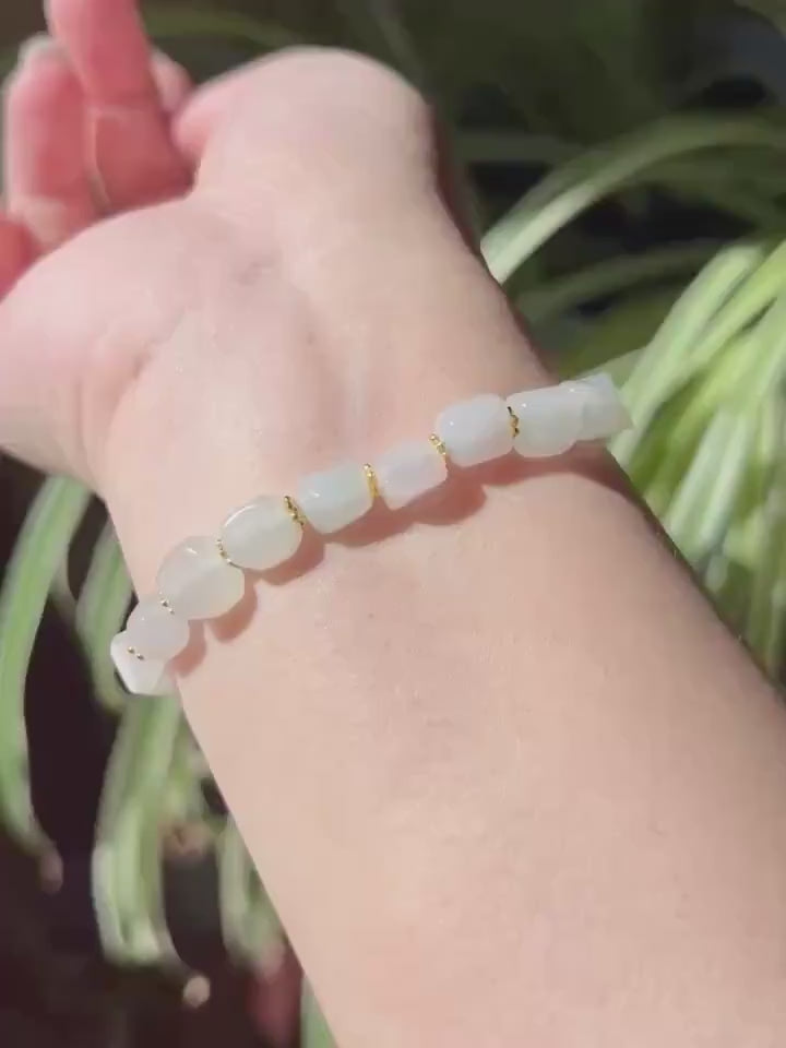 Jadeite Jade Beaded Bracelet Handmade Jewelry Gift for Her Natural Burmese Type A Icy High Translucency Icy White Ice Cube Jade 8mm