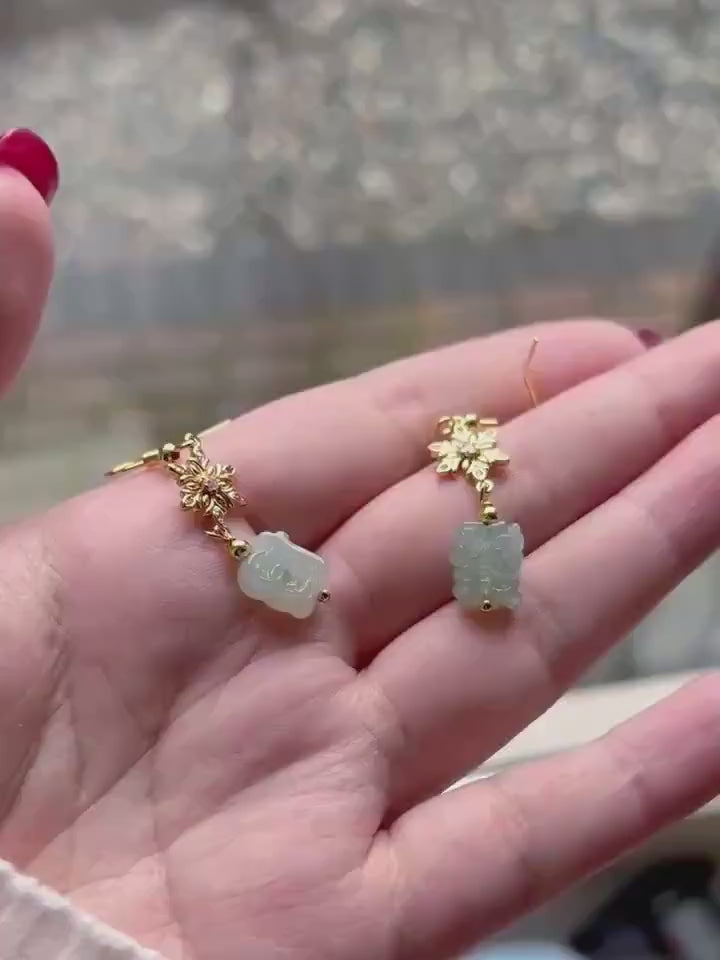 Jadeite Jade Earrings Jewelry Gift for Her Natural Burmese Type A Highly Translucent Icy Jadeite 925 Sterling Silver Wealth & Prosperity