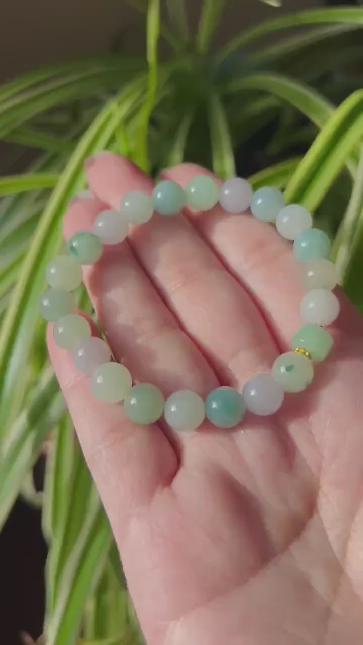 Jadeite Jade Beaded Bracelet Jewelry Gift for Her Natural Burmese Grade A Icy Highly Translucent Multi-color Jadeite 8.4mm Spring Color