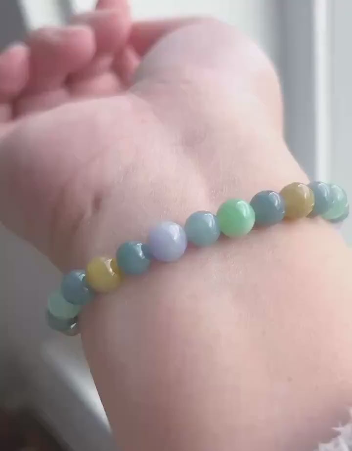 Natural Jadeite Beaded Bracelet Natural Burmese & Guatemalan Type A Icy Multicolor Jade 7mm