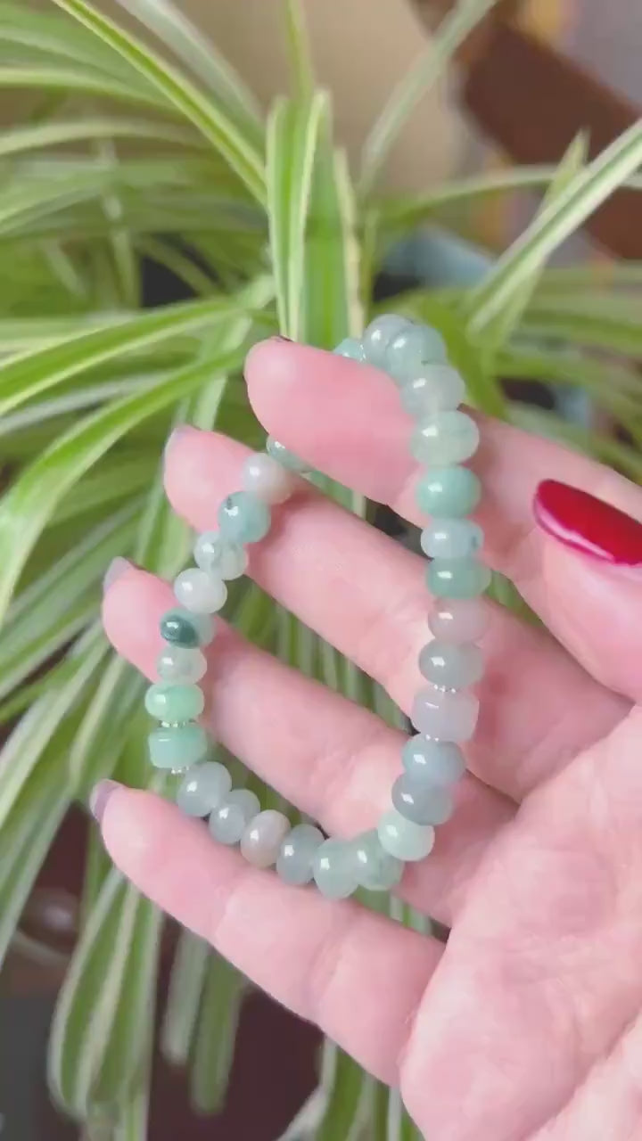 Jadeite Jade Beaded Bracelet Jewelry Natural Burmese Type A Icy High Translucency Jadeite RARE Multi-color 8.5mm Drum Bead Handmade Gift