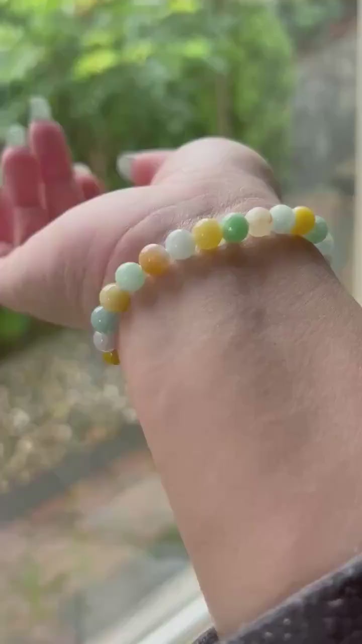 Burmese Jadeite Beaded Bracelet: Natural Type A Icy Translucent Multicolor, 7mm