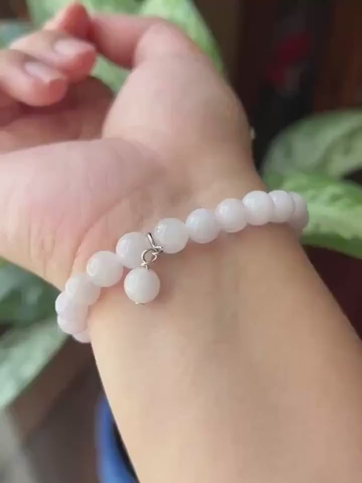 Natural Jadeite Beaded Bracelet Burmese Type A Glutinous Light Lotus Pink Jade 8mm Minimalist Jewelry