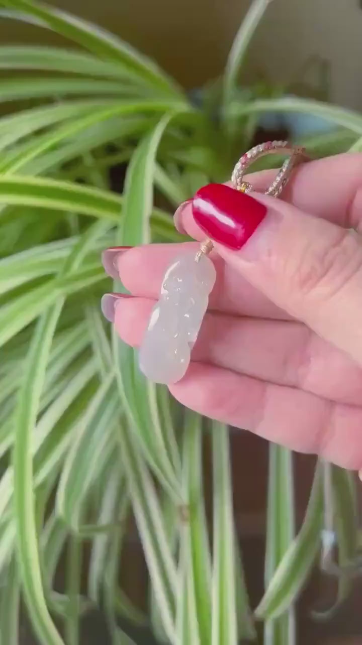 Jadeite Jade Pendant Jewelry Gift Burmese Untreated Type A Highly Translucent Icy White Jadeite Cute Monkey RuYi Pendant Hand-woven Necklace