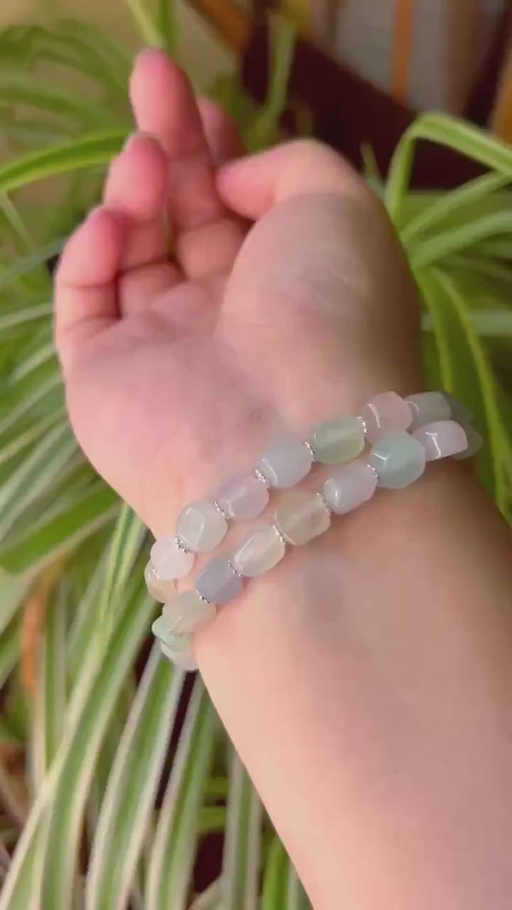 Jadeite Jade Beaded Bracelet Handmade Jewelry Gift for Her Natural Burmese Icy High Translucency Type A Multicolor Rainbow Ice Cube Jade 8mm