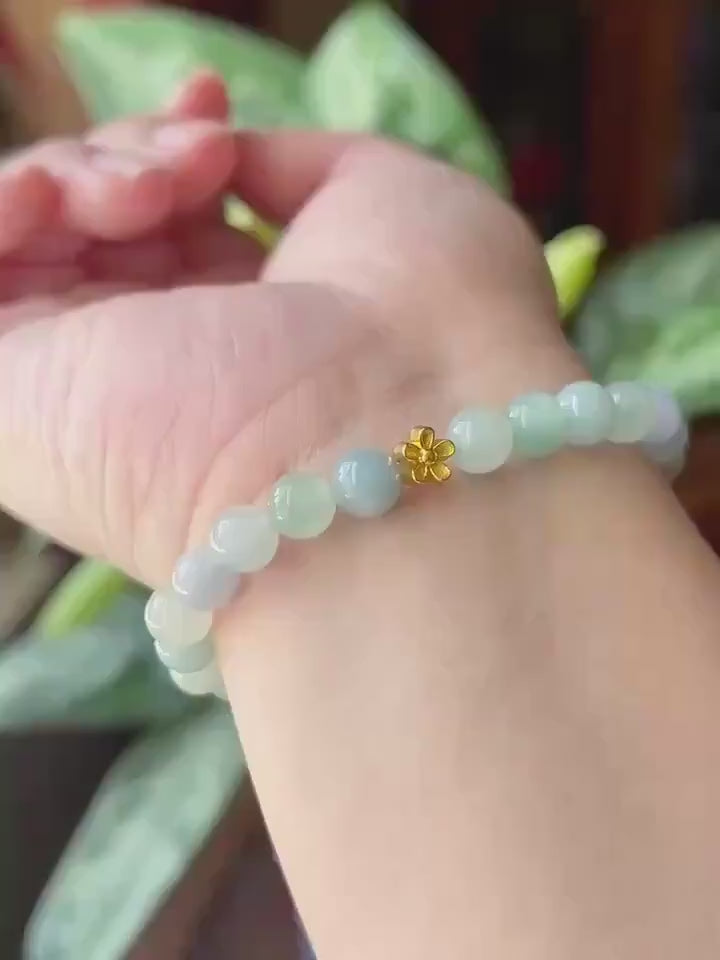Natural Jadeite Beaded Bracelet Burmese Type A Icy Translucent Macaron Multicolor Jade 7.5mm Minimalist Jewelry
