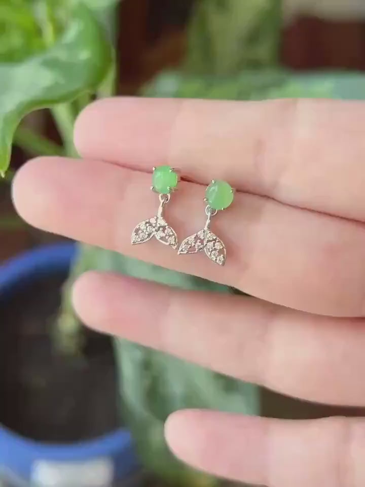 Natural Jadeite Stud Earrings: Burmese Type A Untreated Highly Translucent Icy Green Jade, Sterling Silver