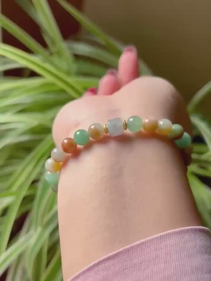 Jadeite Jade Beaded Bracelet Handmade Jewelry Gift for Her Natural Burmese Grade A Untreated Translucent Icy RARE MultiColor Jade 7mm