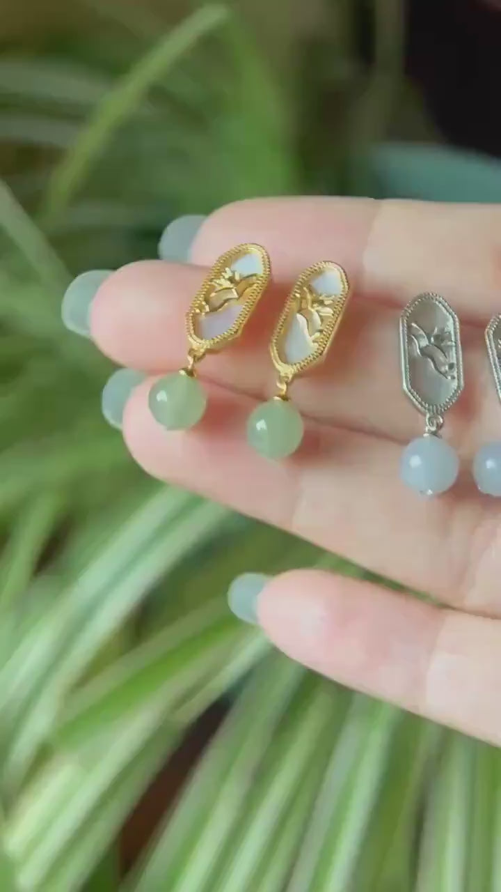 Jadeite Jade Beaded Earrings Handmade Jewelry Gift for Her Natural Burmese Type A Highly Translucent Jade wt Sterling Silver Mother of Pearl