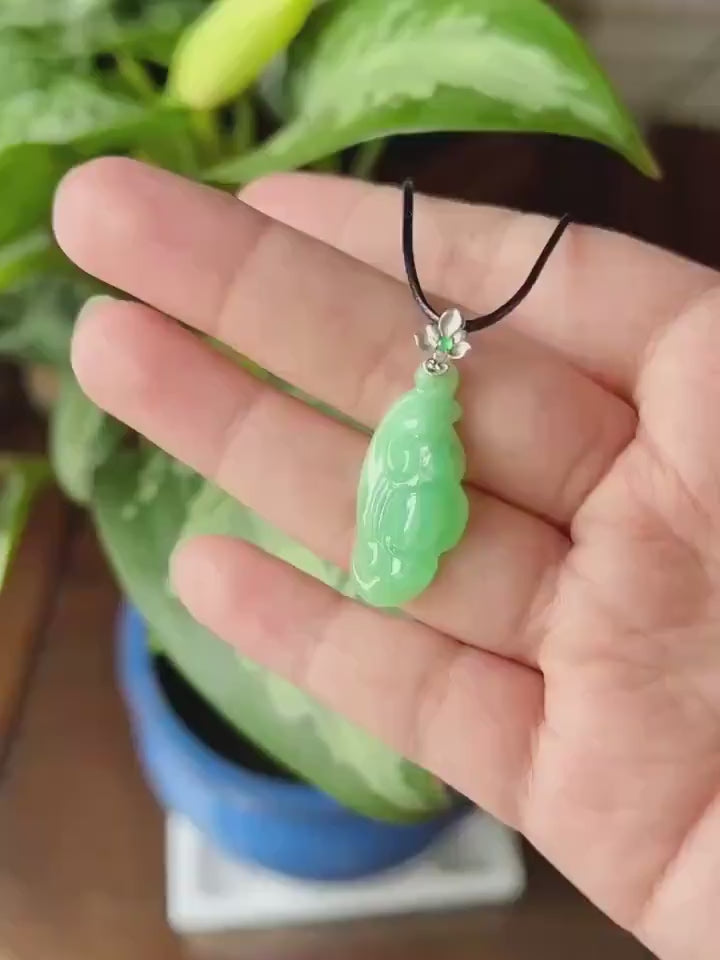 Certified Natural Jadeite RuYi Pendant | Burmese Type A Icy Gelatinous Vivid Apple Green Jade, 18k Solid Gold