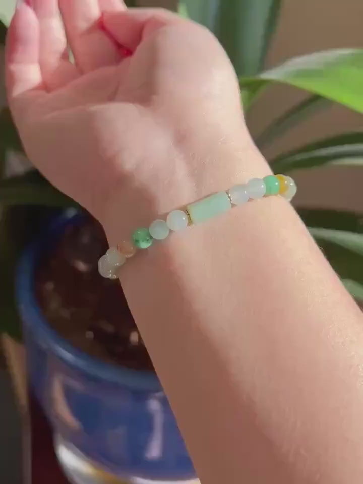 Jadeite Jade Beaded Bracelet Jewelry Natural Untreated Burmese Type A Icy Translucent Jadeite Multi-color Rainbow Feicui 6.2mm Handmade Gift
