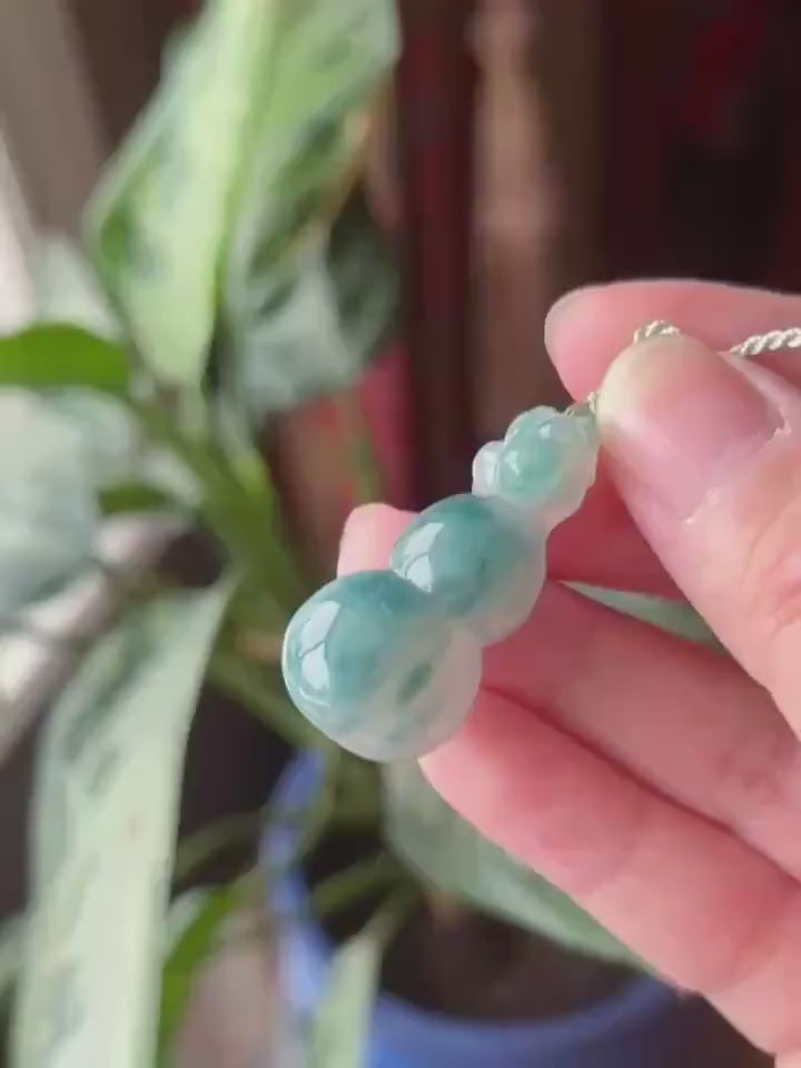 Certified Natural Jade Hulu Pendant Handwoven Necklace| Burmese Type A Highly Translucent Icy Denim Blue Jadeite