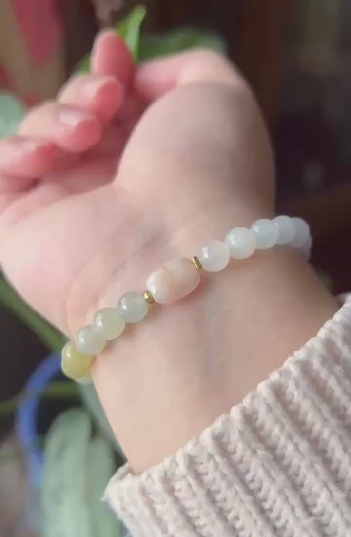 Natural Jadeite Beaded Bracelet | Burmese Type A Highly Translucent Icy Gradient Pastel Multicolor Jade 7mm