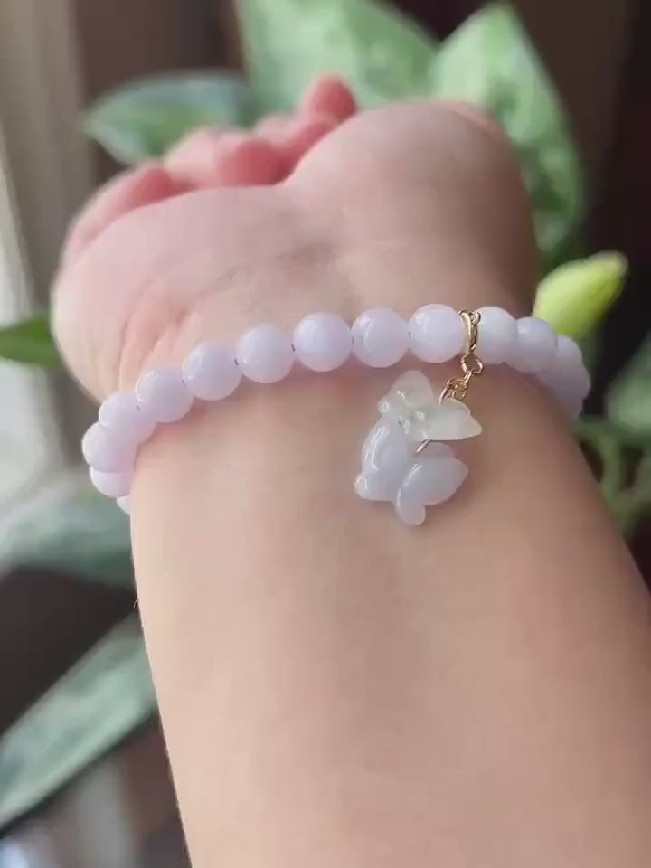 Natural Jadeite Beaded Bracelet Burmese Type A Fine Glutinous Icy Pinkish Lavender Jade 7mm Minimalist Jewelry Butterfly Charm