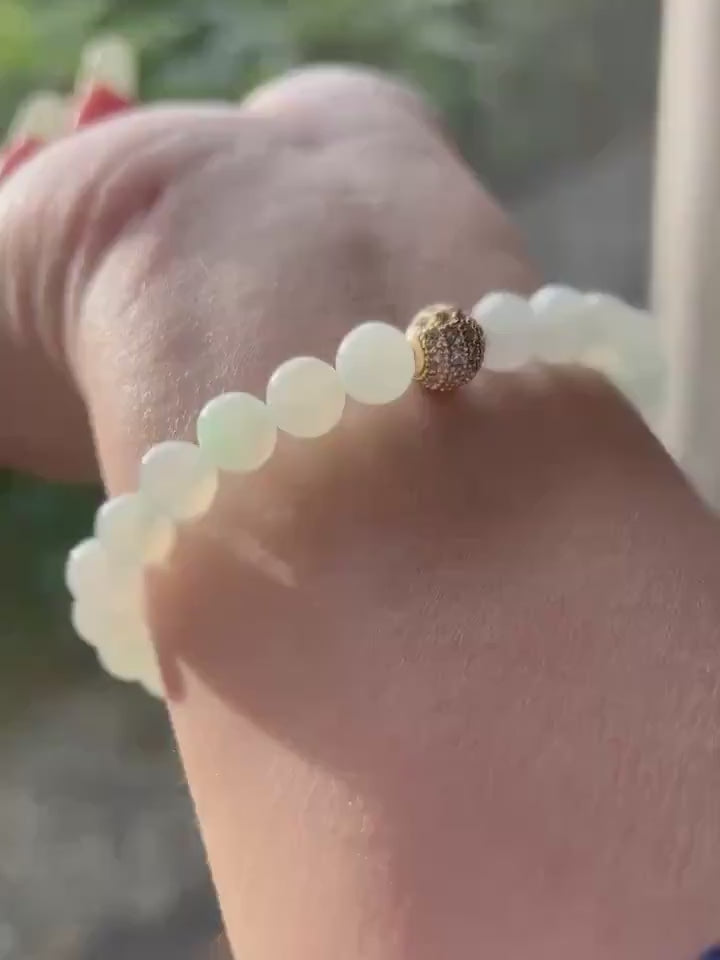 Natural Jadeite Beaded Bracelet Untreated Burmese Type A Icy Highly Translucent Icy Light Green 7mm Jade