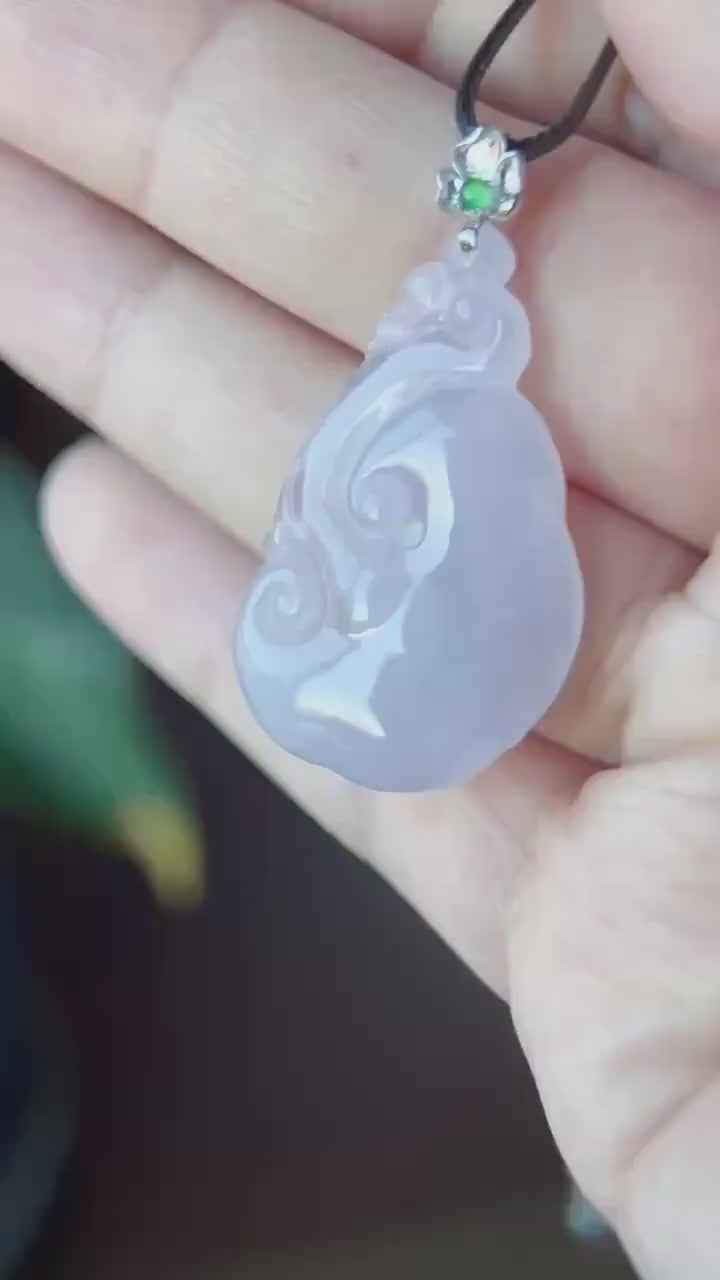 Certified Lavender Jadeite RuYi Pendant with 18k Solid Gold Bail Jewelry Natural Burmese Type A Highly Translucent Icy Purple Jade