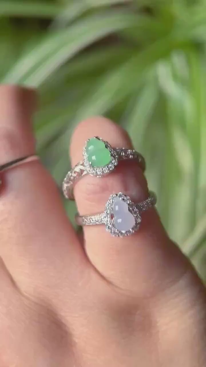 Natural Jadeite & 925 Sterling Silver Adjustable Ring Jewelry Gift Type-A Translucent Icy Burmese Sunny Green Lavender Purple Jade
