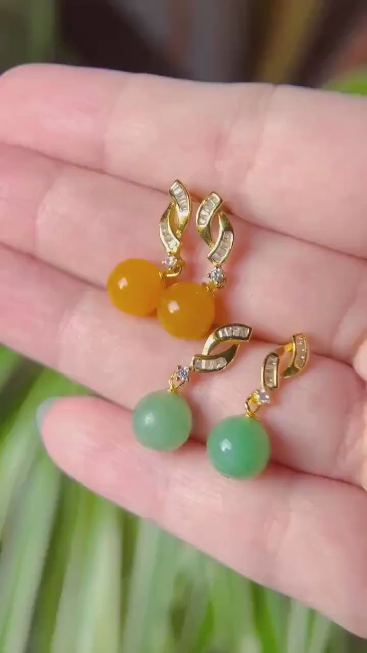 Natural Jadeite Beaded Earrings Burmese Type A Icy Translucent Green or Bright Yellow Jade & 925 Sterling Silver