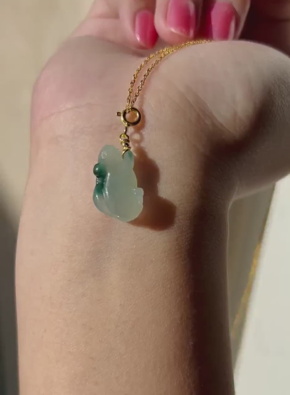 Jadeite Jade Squirrel Pendant Sterling Silver Necklace Jewelry Burmese Untreated Type A Icy Translucent Floral Green Handcrafted Jadeite