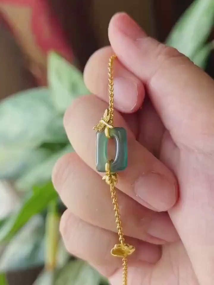 Natural Jadeite Lotus & Dragonfly Bracelet, Guatemalan Type A Highly  Translucent Icy Teal Blue Jade in 18k Plated 925 Sterling Silver