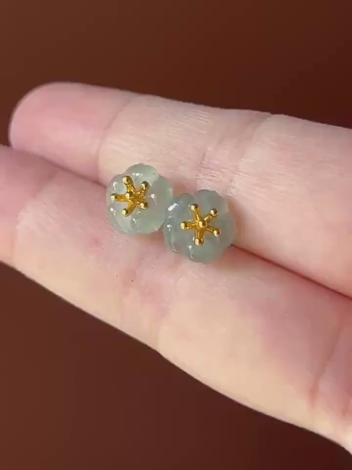 Natural Jadeite Flower Stud Earrings: Guatemalan Type A Untreated Highly Translucent Icy Blue Jade, Sterling Silver