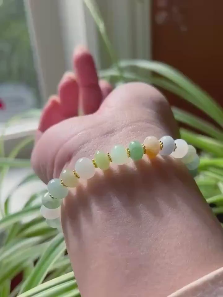 Jadeite Jade Beaded Bracelet Jewelry Natural Burmese Type A Icy Highly Translucent Jadeite Multi-color Candy Color 8.5mm Drum Bead Jade Gift