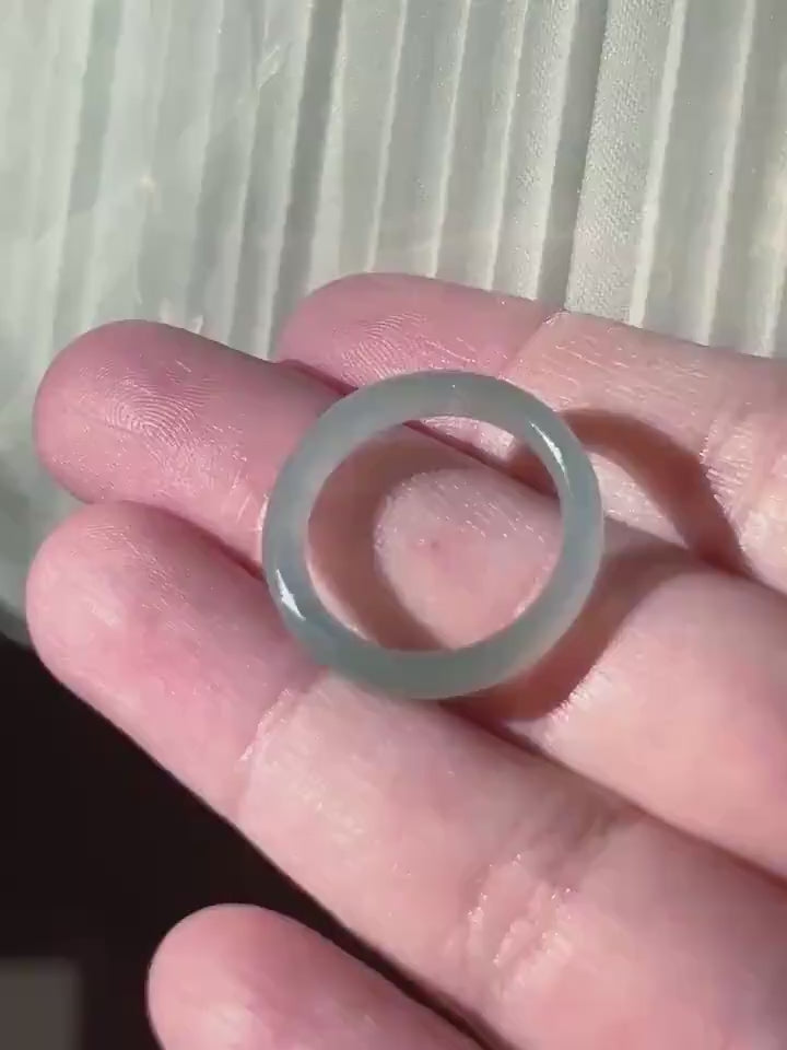 Natural Jadeite Ring Band | Guatemalan Type A Highly Translucent Icy Smoky Blue | US Size 7.5 | 17.7mm