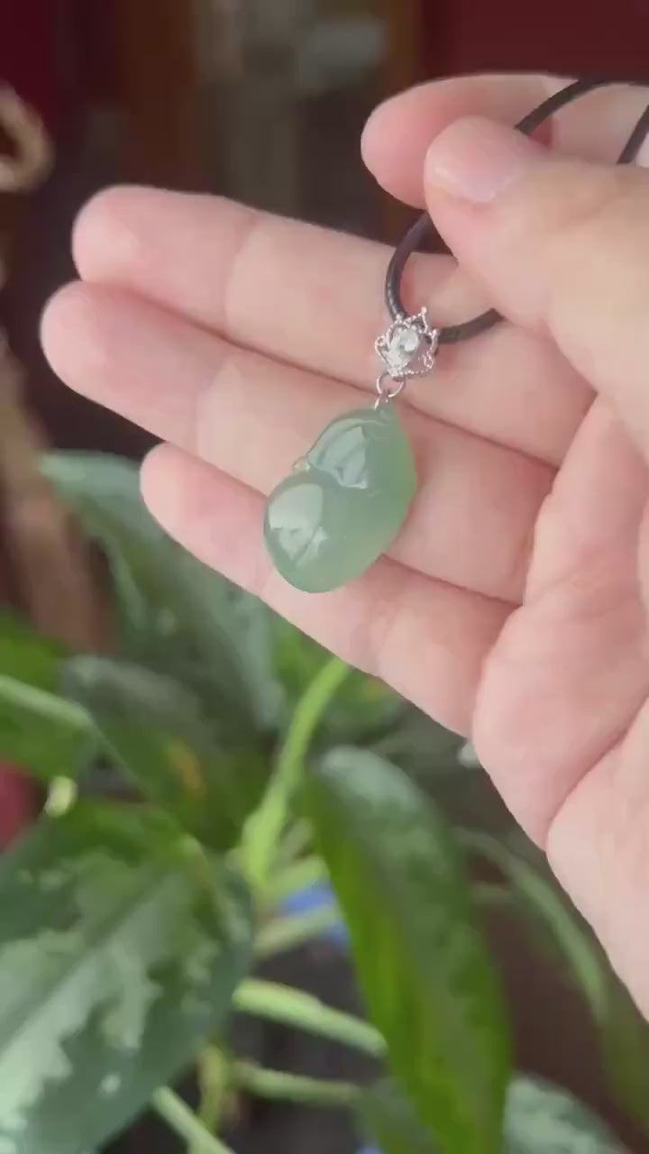 Natural Jadeite Money Bag Pendant | Burmese Type A Bluish Green Jade with 925 Silver Bail