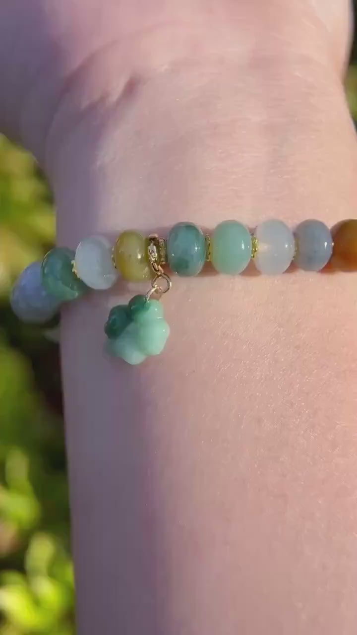 Natural Jadeite Beaded Bracelet Handmade Jewelry Burmese Type A Icy Translucent Autumn Multicolor Jade 8.5mm