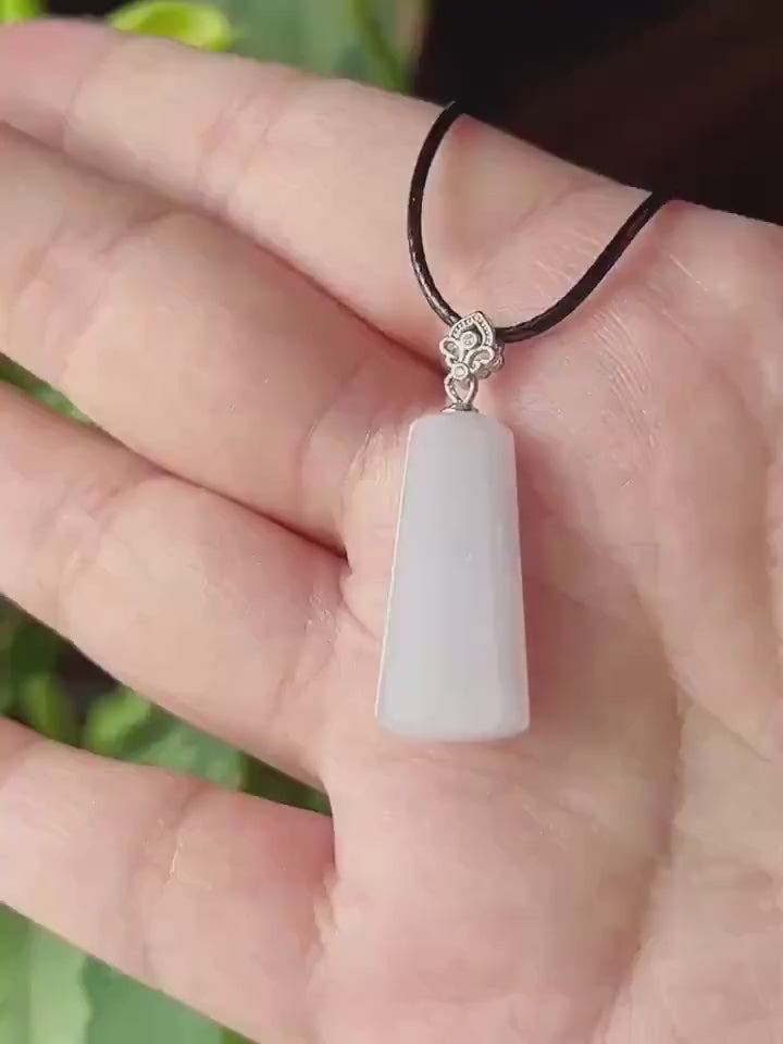 Certified Natural Jadeite Peace Plaque Pendant| Sterling Silver Bail| Burmese Type A Translucent Icy Lavender Jade