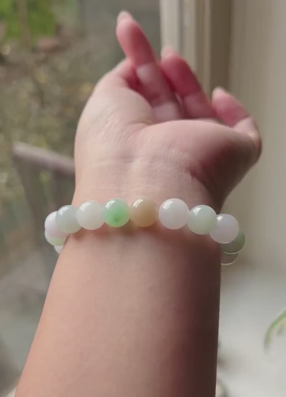 Jadeite Jade Beaded Bracelet Jewelry Authentic Untreated Burmese Type A Icy Translucent Jadeite MultiColor Fei-Cui 10mm Handmade X-mas Gift