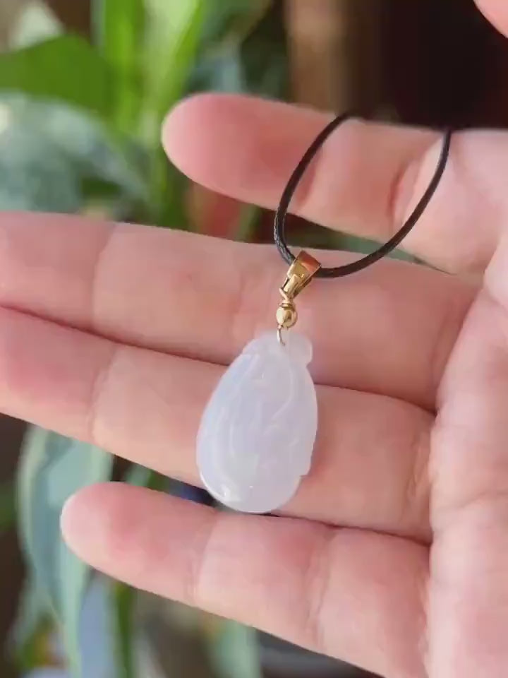 Natural Jadeite RuYi Pendant Burmese Type A Icy Translucent Gelatinous Icy Pale Pinkish Lavender Jade