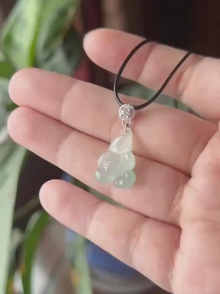 Natural Jade Lotus Pendant | Burmese Type A Highly Translucent Icy Light Blue/ Green Jadeite, 925 Sterling Silver