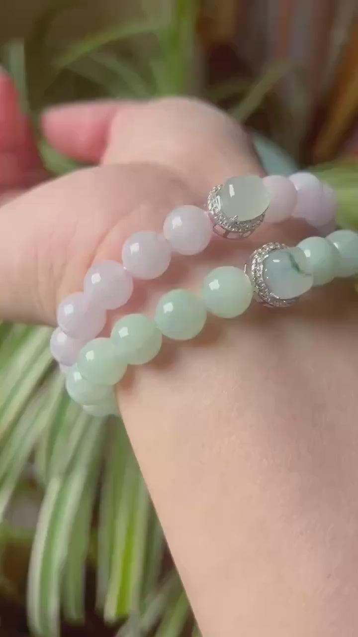 Burmese Jadeite Beaded Bracelet: Natural Type A Icy Translucent Apple Green or Pink Myanmar 9.5mm Jade Untreated